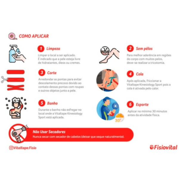 BANDAGEM ADESIVA ELÁSTICA KINESIOLOGY SPORT - VITALTAPE - Imagem 5